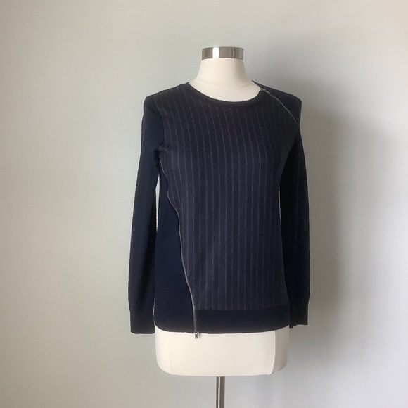 J. Crew Asymmetrical Zip Stripe Navy Sweater XS - Picture 5 of 16